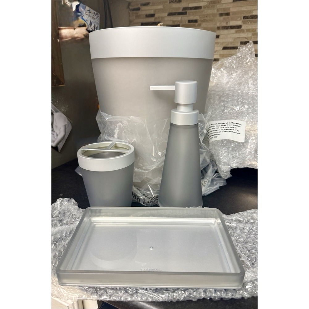 Room Essentials 4 Piece Bathroom Set Frosted Gray Silver Target New